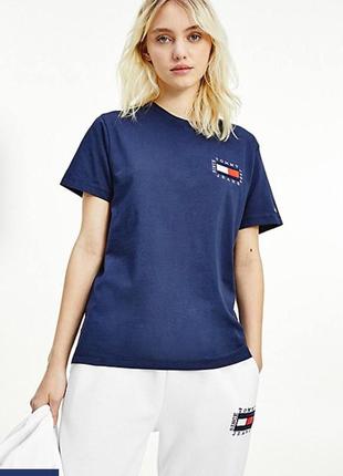 Базовая футболка tommy hilfiger оригинал женская синяя с логотипом 💙 новая2 фото