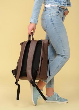 Женский рюкзак ролл sambag rolltop zard - коричневый нубук3 фото