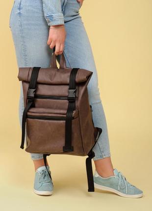 Женский рюкзак ролл sambag rolltop zard - коричневый нубук4 фото