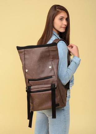 Женский рюкзак ролл sambag rolltop zard - коричневый нубук5 фото