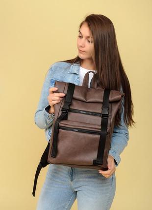 Женский рюкзак ролл sambag rolltop zard - коричневый нубук6 фото