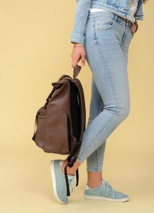 Женский рюкзак ролл sambag rolltop zard - коричневый нубук8 фото