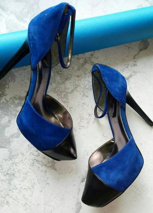 Туфлі чорно-сині замша та шкіра шпилька бренд carlos santana р. 37,5