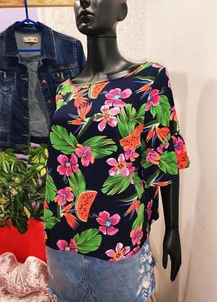 Шикарна легка яскрава блуза футболка 🌴🌺🍉