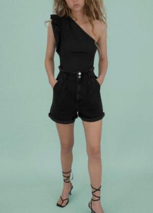 Zara шорты бермуды черные мом новые высокая посадка 36 размер
