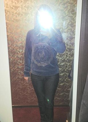 Велюровый свитшот/реглан/толстовка с капюшоном и апликацией из страз, s/m