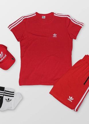 Комплект adidas 5в1 кепка футболка шорти шкарпетки чоловічий спортивний костюм адідас