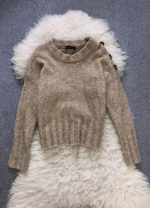 Плюшевий светр, кофта кемел бежевий гудзики укорочений вільний3 фото