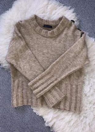 Плюшевий светр, кофта кемел бежевий гудзики укорочений вільний6 фото