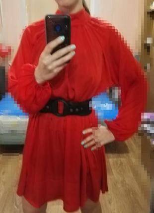 Сукня сарафан червона довга сукня жіноча випускне літо легкий шифон сарафан туніка червоне яскраве легке широкий довгий рукав h&m9 фото