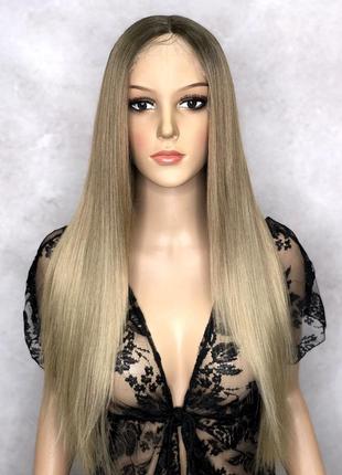 Парик на сетке lace wig светло-русый омбре длинный ровный с пробором + шапочка под парик в подарок!