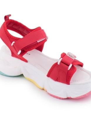 Стильні червоні босоніжки спортивні сандалі на платформі товстій підошві4 фото