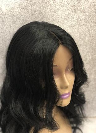 Парик на сетке lace wig черный длинный волнистый с пробором термо + шапочка в подарок!4 фото