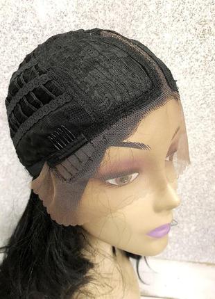 Парик на сетке lace wig черный длинный волнистый с пробором термо + шапочка в подарок!5 фото