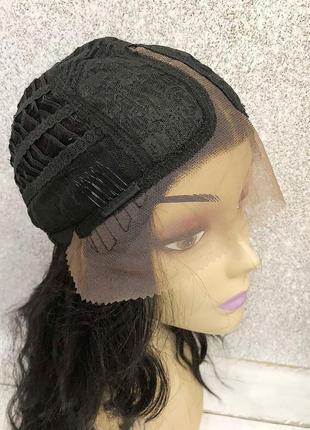 Парик на сетке lace wig черный длинный волнистый с пробором термо + шапочка под парик...