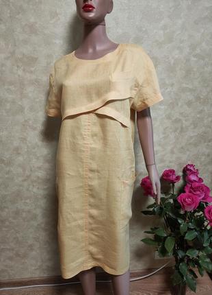 Льняное винтажное жёлтое прямое платье elisa beth austria