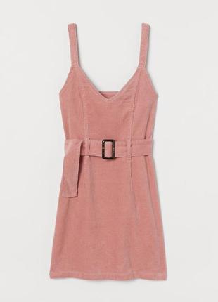 Рожевий пудровий вельветовий сарафан з поясом короткий вельветове плаття h&m