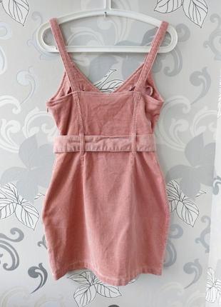 Рожевий пудровий вельветовий сарафан з поясом короткий вельветове плаття h&m7 фото
