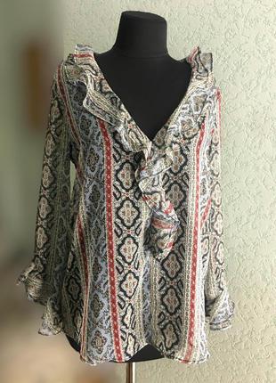 Zara блуза бохо стиль рюши v вырез с принтоп вертикальным барокко4 фото