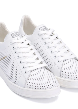 Мужские кожаные летние кроссовки, перфорация adidas stan smith white running  а14п-9