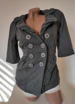 Кофта кардиган пиджак серый с коротким рукавом1 фото
