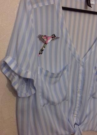 Лёгкая натуральная рубашка в полоску с коротким рукавом / короткая блузка /сорочка /топ /5 фото