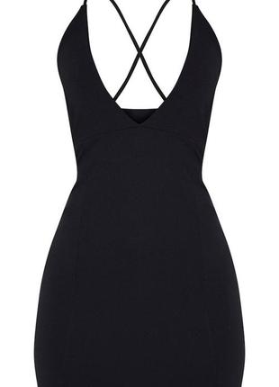 Чорне облягаючу сукню з глибоким v-вирізом , сукня з бретелями5 фото