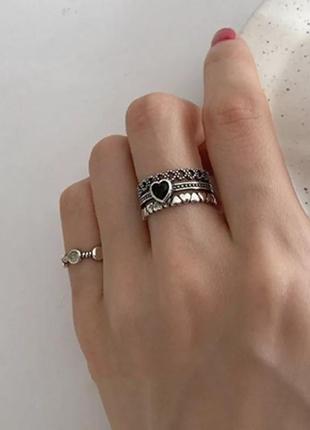 Кольцо сердечки серебро 925 покрытие колечко2 фото