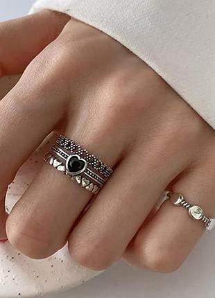 Кольцо сердечки серебро 925 покрытие колечко