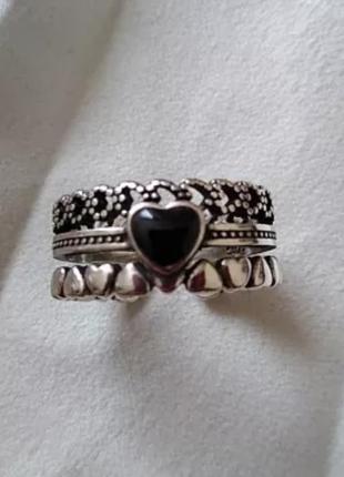 Кольцо сердечки серебро 925 покрытие колечко8 фото