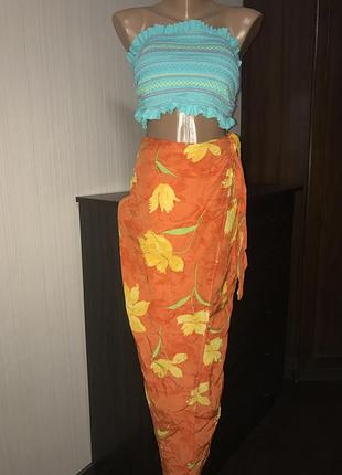 Пляжный костюм юбка макси цветочный принт и топ купальный