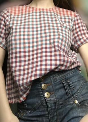 Zara trafaluc футболка в клетку на пуговицах сзади интересная спинка цветная хлопок1 фото