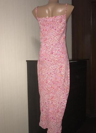 Платье миди макси цветочный принт бельевой вискоза  стиль розовое4 фото