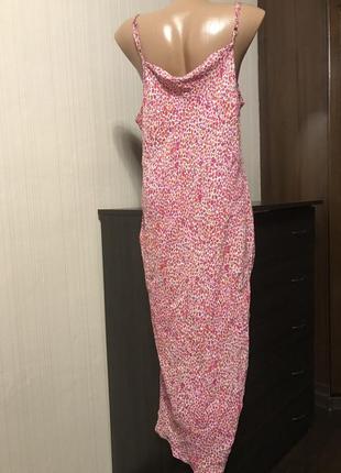 Платье миди макси цветочный принт бельевой вискоза  стиль розовое5 фото