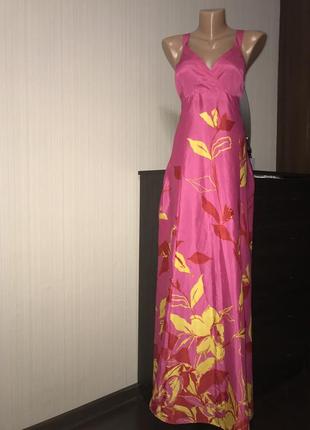 Шикароное платье сарафан макси в пол розовое цветочный принт1 фото