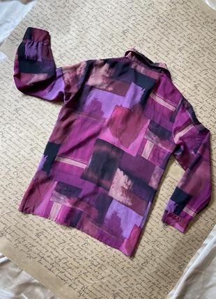 Яркая актуальная тонкая свободная блуза веган шелк винтаж малиновая рубашка2 фото