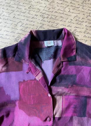Яркая актуальная тонкая свободная блуза веган шелк винтаж малиновая рубашка3 фото