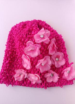 Ажурная шапочка с цветочками