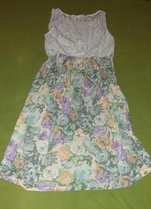 Нежное летнее платье, в цветочный принт, кружевной верх2 фото