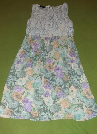 Нежное летнее платье, в цветочный принт, кружевной верх3 фото