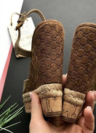 👡 бежевые босоножки танкетка gucci оригинал/оригинальные нюдовые босоножки на платформе👡5 фото