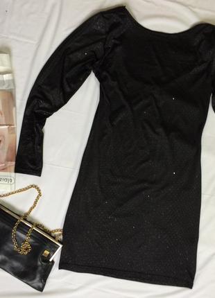 Чёрное платье стрэйчевое с длинным рукавом3 фото