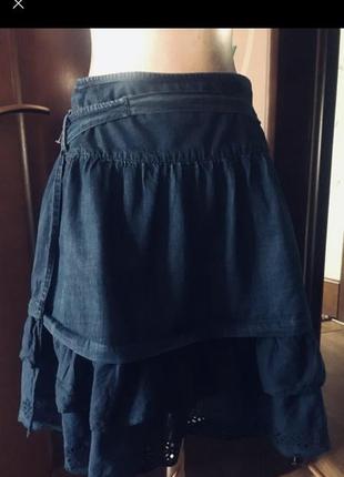 Стильная джинсовая юбка на запах с прошвы2 фото