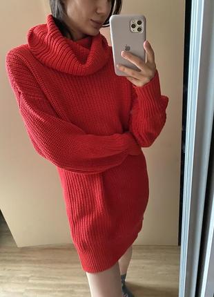 Свитер платье красное 3