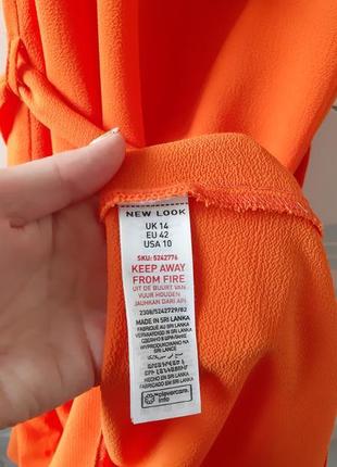 Яркое оранжевое летнее короткое платье сарафан с воланом открытыми плечами new look6 фото