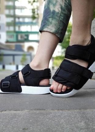 Adidas sandals black чёрные сандали/босоножки с белой подошвой адидас