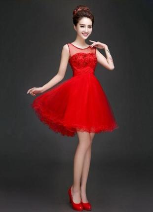 Нове червоне ошатне, поаздничное, вечірній, коктейльна випускну сукню.3 фото