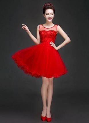 Нове червоне ошатне, поаздничное, вечірній, коктейльна випускну сукню.2 фото