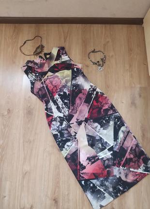 Розпродаж‼️подовжене стрейчевое сукня m&s,абстракція 16,50-52размер.