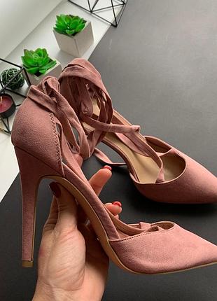 👡утонченные розовые босоножки new look/нюдовые босоножки на высоком каблуке с завязками👡